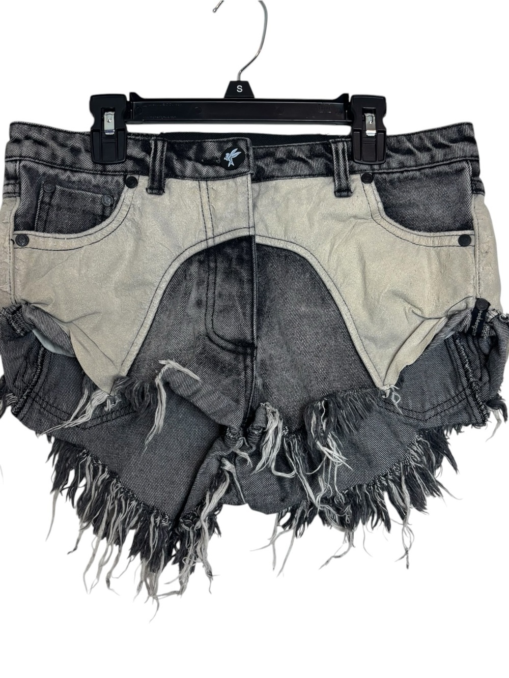 One Teaspoon Two-Tone Black & Cream Frayed Hem Denim Shorts